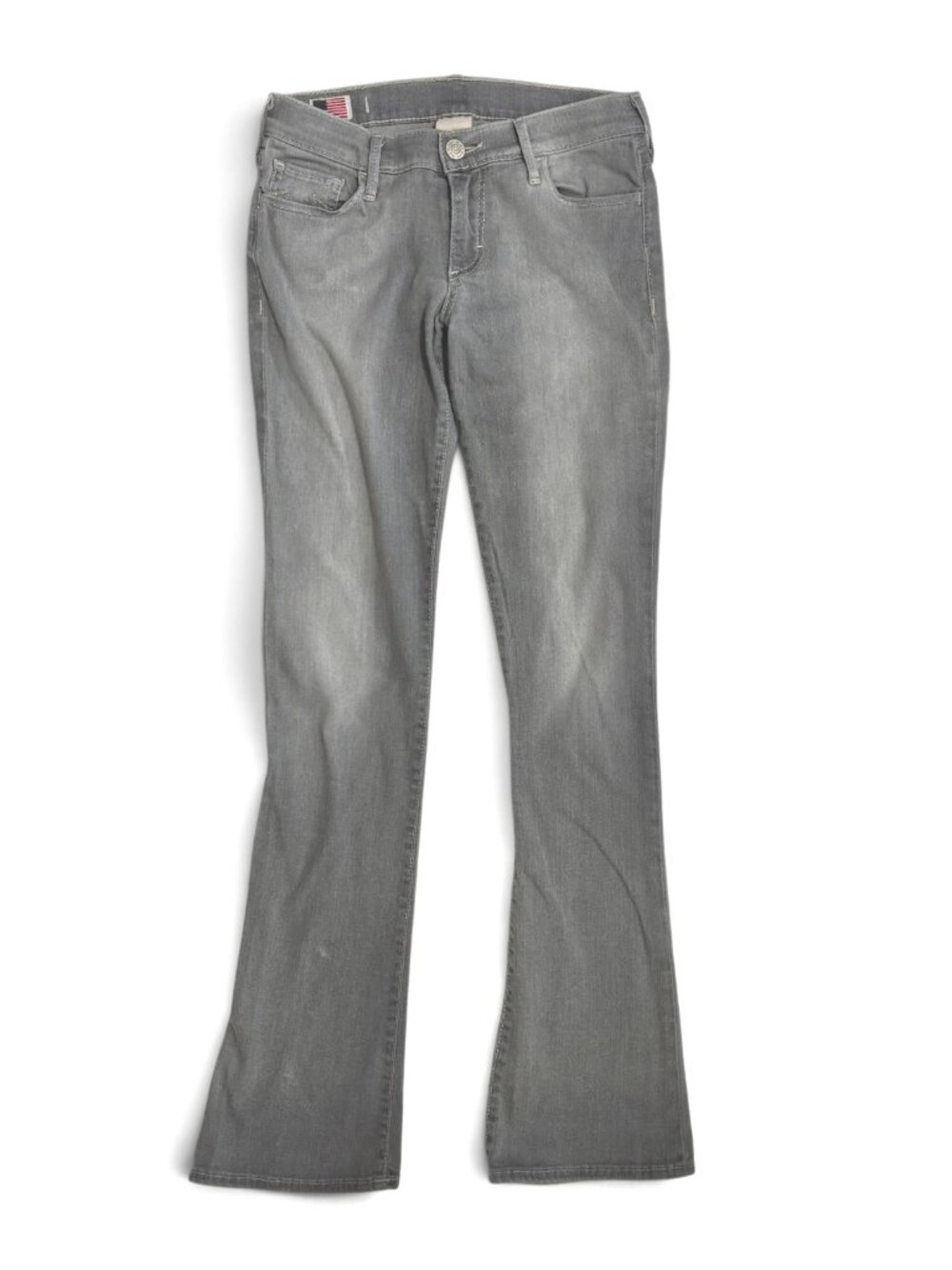 True Religion Lexy Jeans Womens 29 Gray Low Rise Stretch Flare Bootcut Denim USA